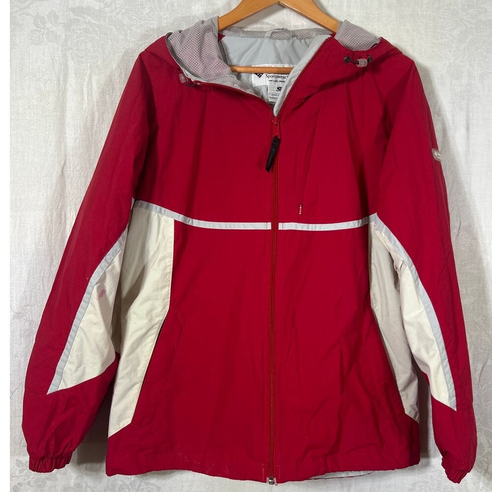 Columbia Jacket XL Red Mesh Lined Windbreaker Hooded Packable